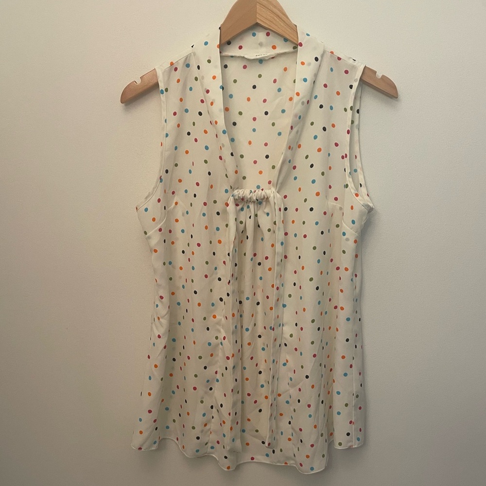 Poema White Polka Dot Top w/Tie - no size tag